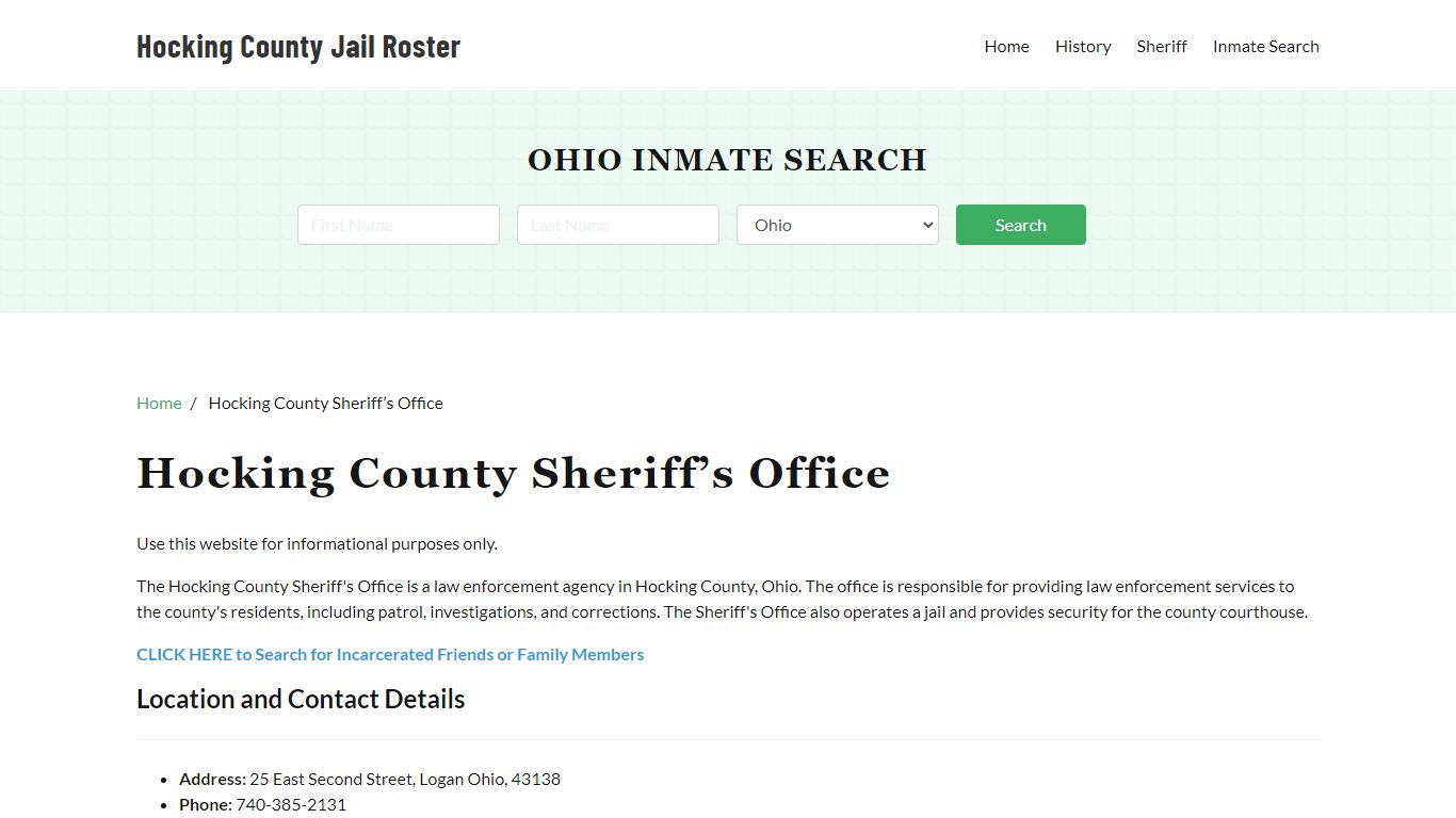 Hocking County Sheriff Office, OH, Arrest Warrants Search