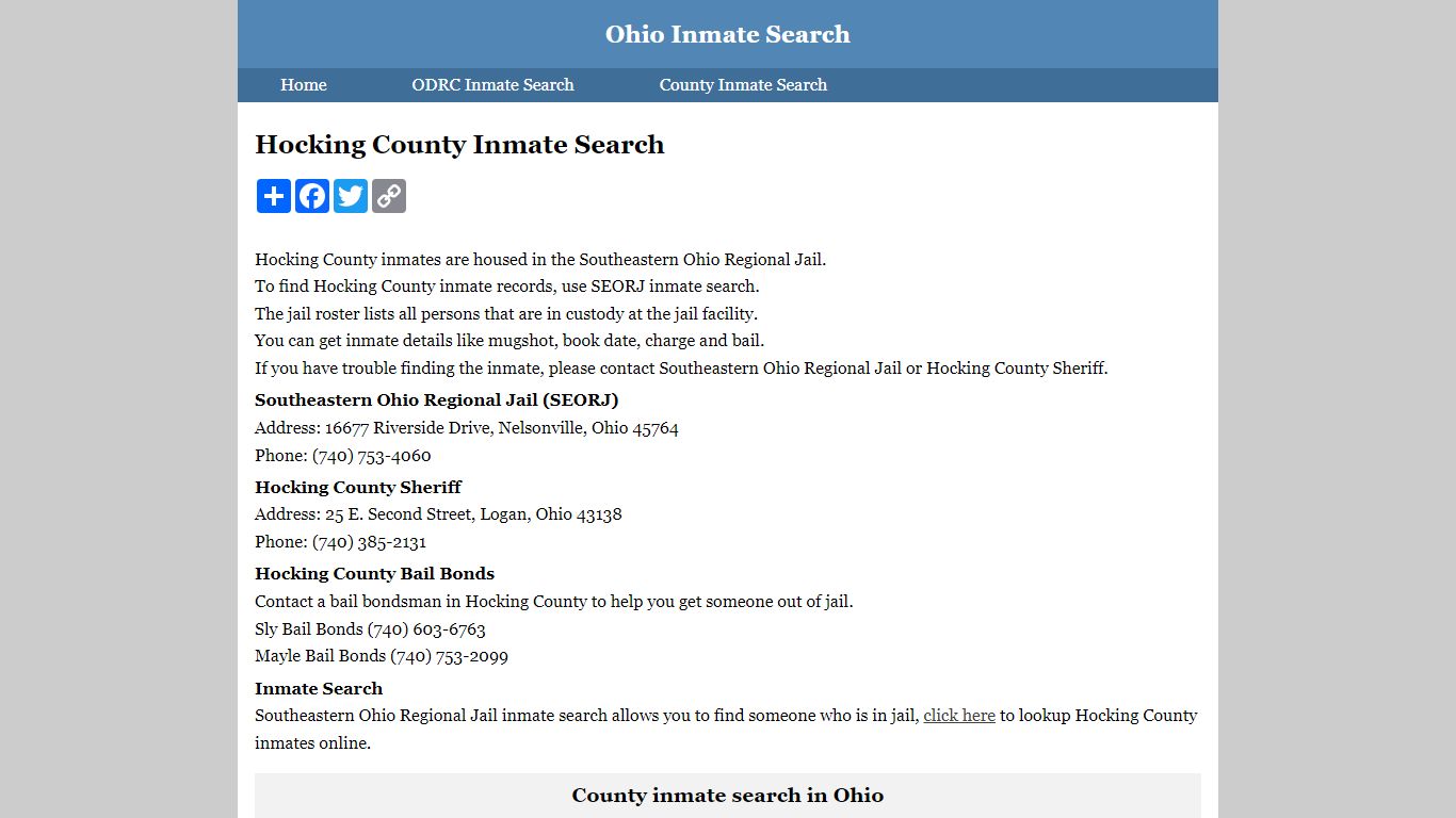 Hocking County Inmate Search